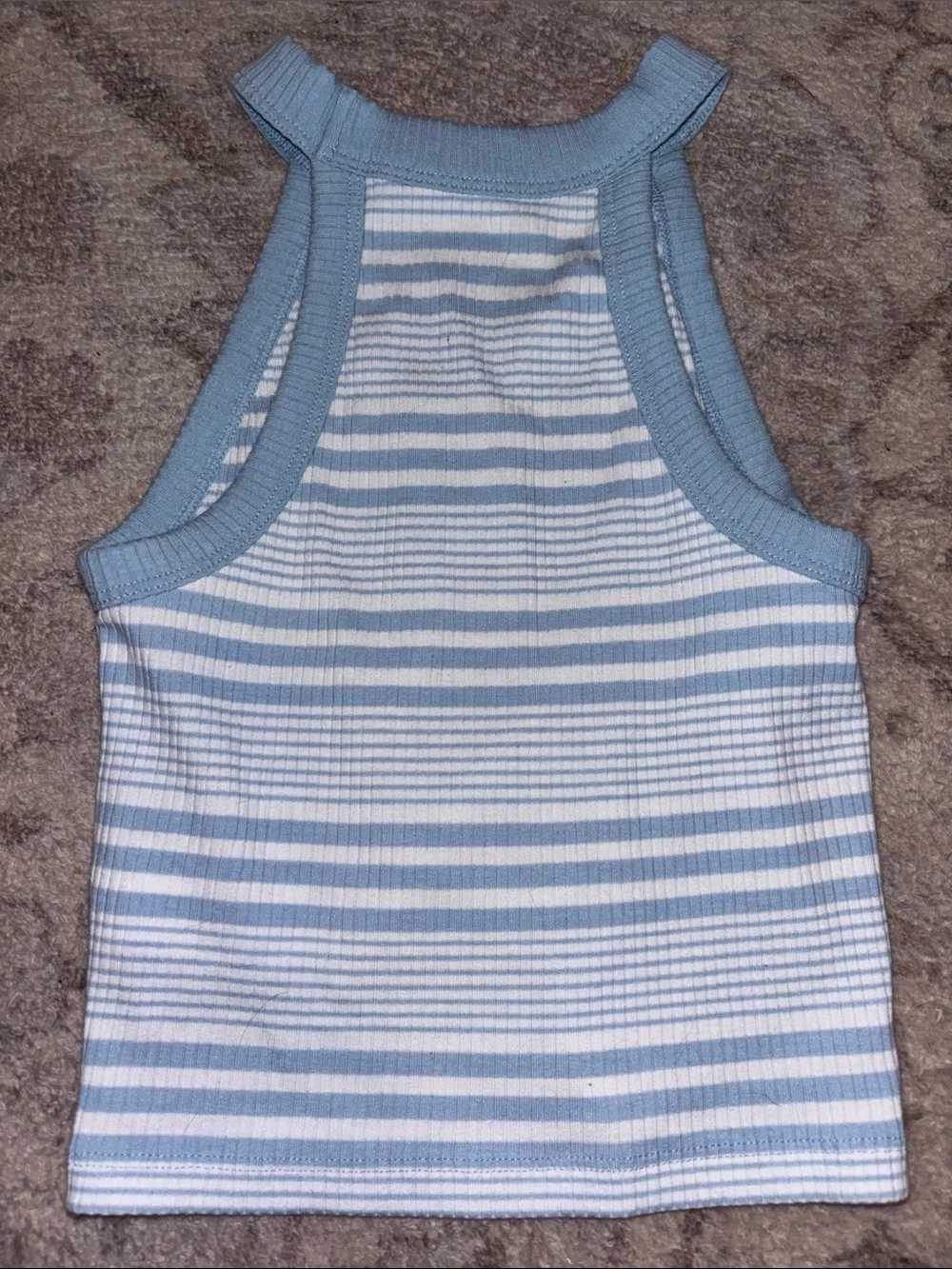 American Eagle Outfitters Light Blue and White Striped Ribbed Tank Top - Picture 3 of 4
